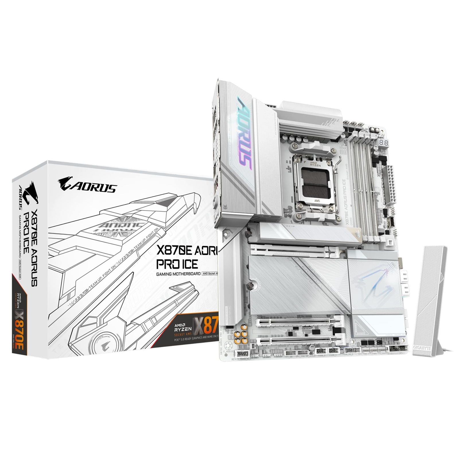 Gigabyte X870E AORUS PRO ICE AMD AM5 Socket Motherboard, ATX, 4x DDR5 Slots, 4x M.2 Sockets, 3x USB-C Port, Fitted I/O Shield, 2.5GbE LAN, Wi-Fi 7, 2x HDMI Port / 2x USB-C (USB4) - Image 4