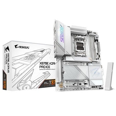 Gigabyte X870E AORUS PRO ICE AMD AM5 Socket Motherboard, ATX, 4x DDR5 Slots, 4x M.2 Sockets, 3x USB-C Port, Fitted I/O Shield, 2.5GbE LAN, Wi-Fi 7, 2x HDMI Port / 2x USB-C (USB4) - Image 3
