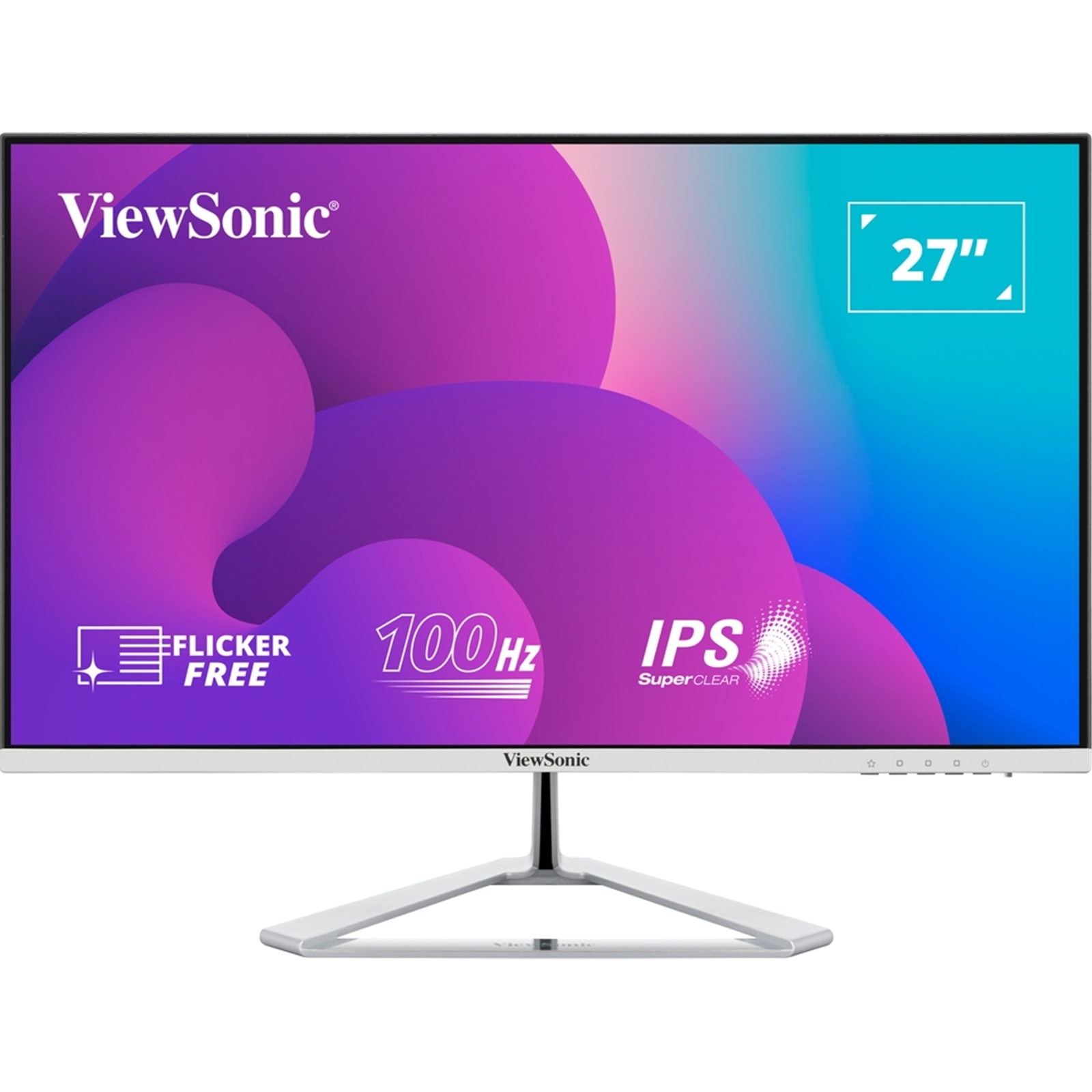 Viewsonic VX2776-SMH 27 Inch IPS Frameless Monitor, Full HD, 100Hz, 4ms, VGA, 2xHDMI, Int PSU, VESA, Chrome Stand, Speakers - Image 4