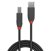 LINDY 36674 Anthra Line USB Cable, USB 2.0 Type-A (M) to USB 2.0 Type-B (M), 3m, Black & Red, Supports Data Transfer Speeds up to 480Mbps, Robust PVC Housing, Nickel Connectors & Gold Plated Contacts, Retail Polybag Packaging - Image 5
