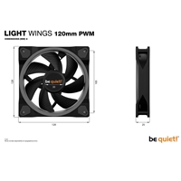 be quiet! Light Wings PWM Addressable RGB Fan, 120mm, 1700RPM, 4-Pin PWM Fan & 3-Pin ARGB Connectors, Black Frame, Black Blades, ARGB Lighting on Front & Rear - Image 9