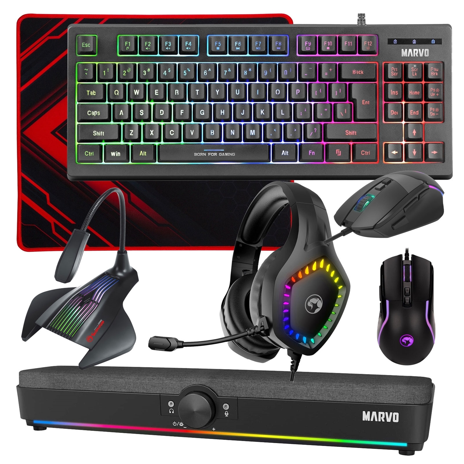 Marvo Scorpion 6-Product Gaming & Streaming Bundle featuring 80% TKL Multimedia Keyboard, Programmable USB Mouse, Non-Slip Mousepad, PC & Console-Compatible RGB Gaming Headset, RGB Stereo Soundbar & USB Streaming Microphone - Image 4