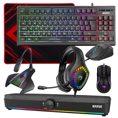 Marvo Scorpion 6-Product Gaming & Streaming Bundle featuring 80% TKL Multimedia Keyboard, Programmable USB Mouse, Non-Slip Mousepad, PC & Console-Compatible RGB Gaming Headset, RGB Stereo Soundbar & USB Streaming Microphone - Image 3