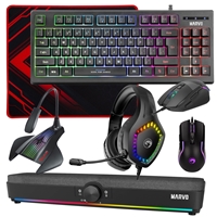 Marvo Scorpion 6-Product Gaming & Streaming Bundle featuring 80% TKL Multimedia Keyboard, Programmable USB Mouse, Non-Slip Mousepad, PC & Console-Compatible RGB Gaming Headset, RGB Stereo Soundbar & USB Streaming Microphone - Image 2
