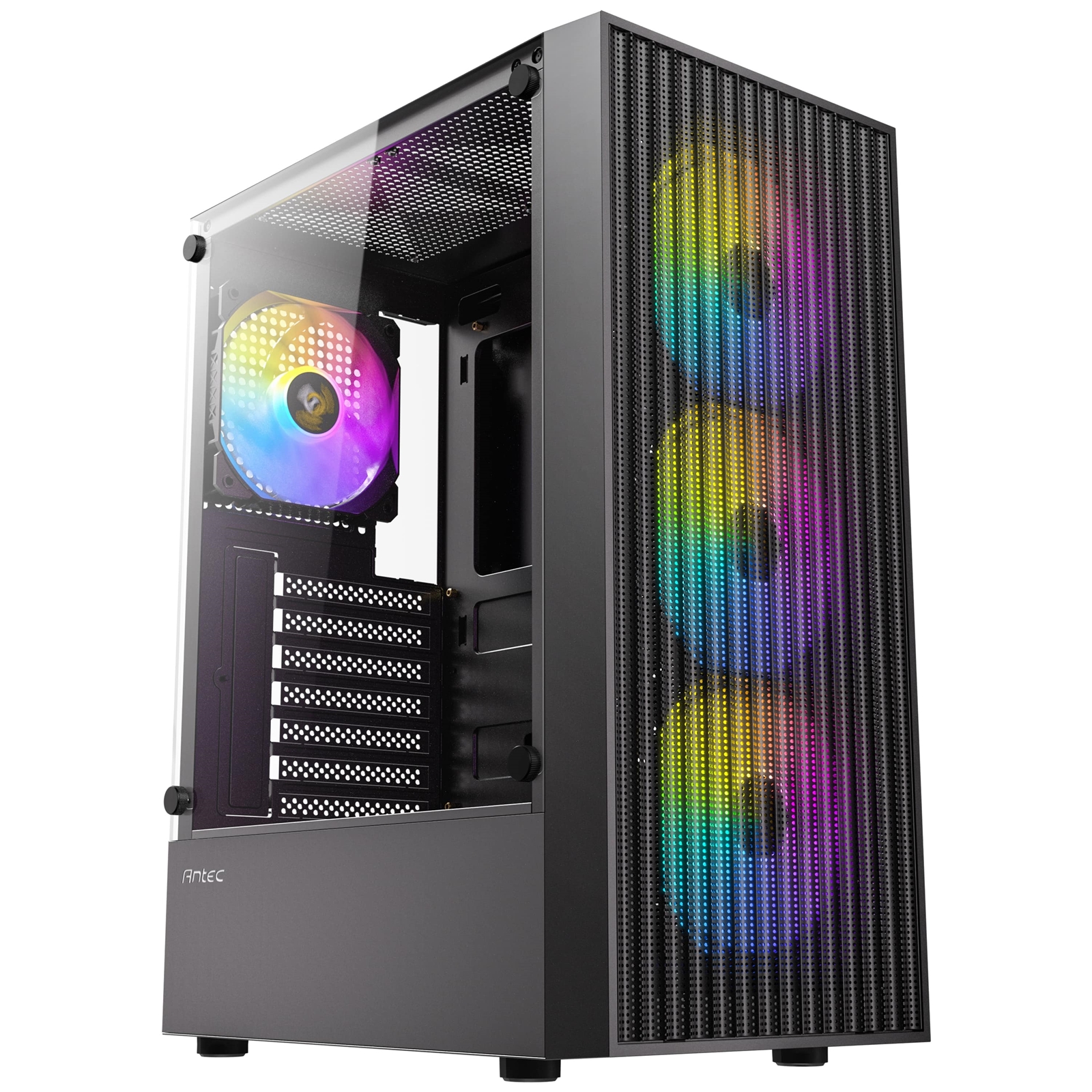Antec AX27 RGB Elite Mid-Tower Gaming PC Case with Tempered Glass, Full Mesh Front Panel, 4 Pre-installed 120mm Fixed-RGB Fans, ATX/Micro-ATX/ITX Compatible, Black - Image 3