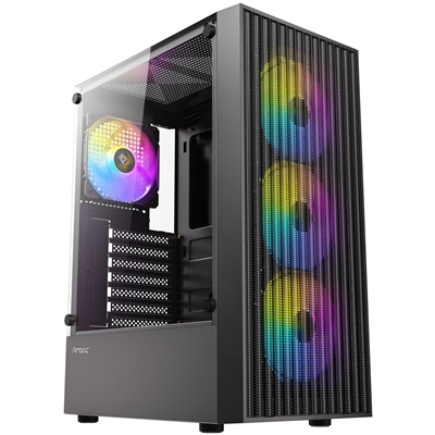 Antec AX27 RGB Elite Mid-Tower Gaming PC Case with Tempered Glass, Full Mesh Front Panel, 4 Pre-installed 120mm Fixed-RGB Fans, ATX/Micro-ATX/ITX Compatible, Black - Image 2