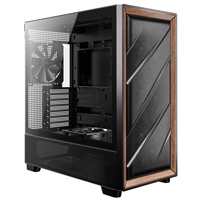 Antec FLUX Mid Tower PC Case - Tempered Glass, Black/Wood, 5 PWM Fans, USB-C, E-ATX/ATX/mATX/ITX Compatibility - Image 3
