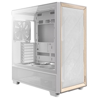 Antec FLUX Mid Tower PC Case - Tempered Glass, White/Wood, 5 PWM Fans, USB-C, E-ATX/ATX/mATX/ITX Compatibility - Image 2