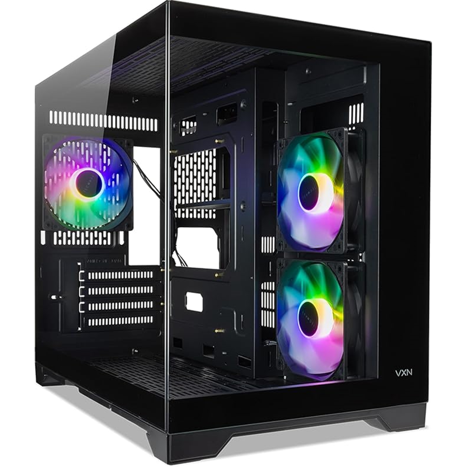 TecWare VXN Evo mATX PC Case, Dual-Chamber Glass Design, 3 x ARGB Fans Included, Massive Cooling Support (Up to 360mm Radiator), Tool-Free Panels, Black - Image 3