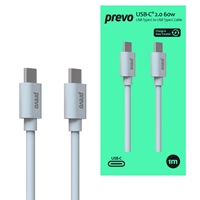 Prevo USB 2.0 60W C to C PVC cable, 20V/3A, 480Mbps, White, Superior Design & Performance, Retail Box Packaging - Image 2