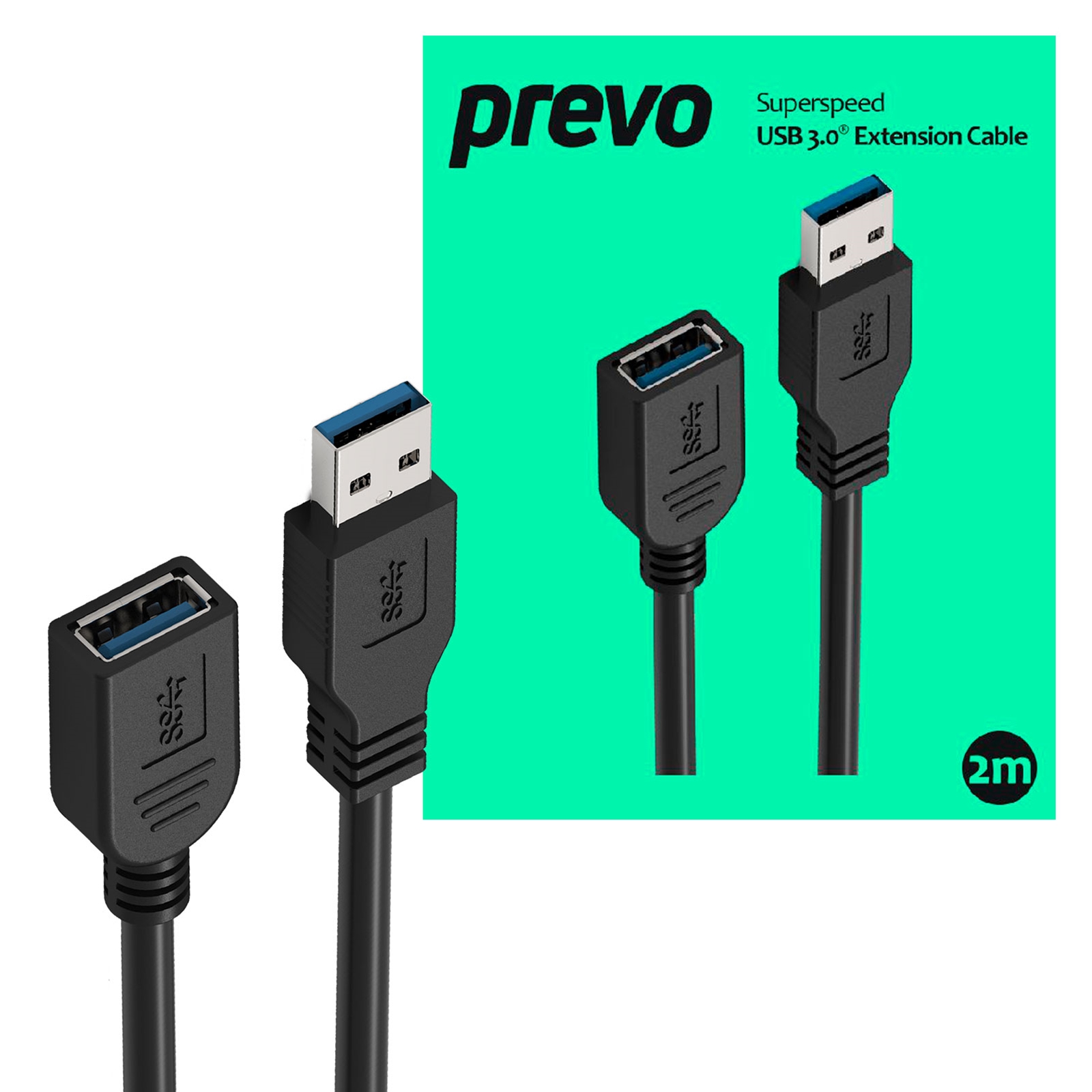 Prevo USBM-USBF-2M USB Extension Cable, USB 3.0 Type-A (M) to USB Type-A (F), 2m, Black, Up to 5Gbps Transmission Rate, Retail Box Packaging - Image 4