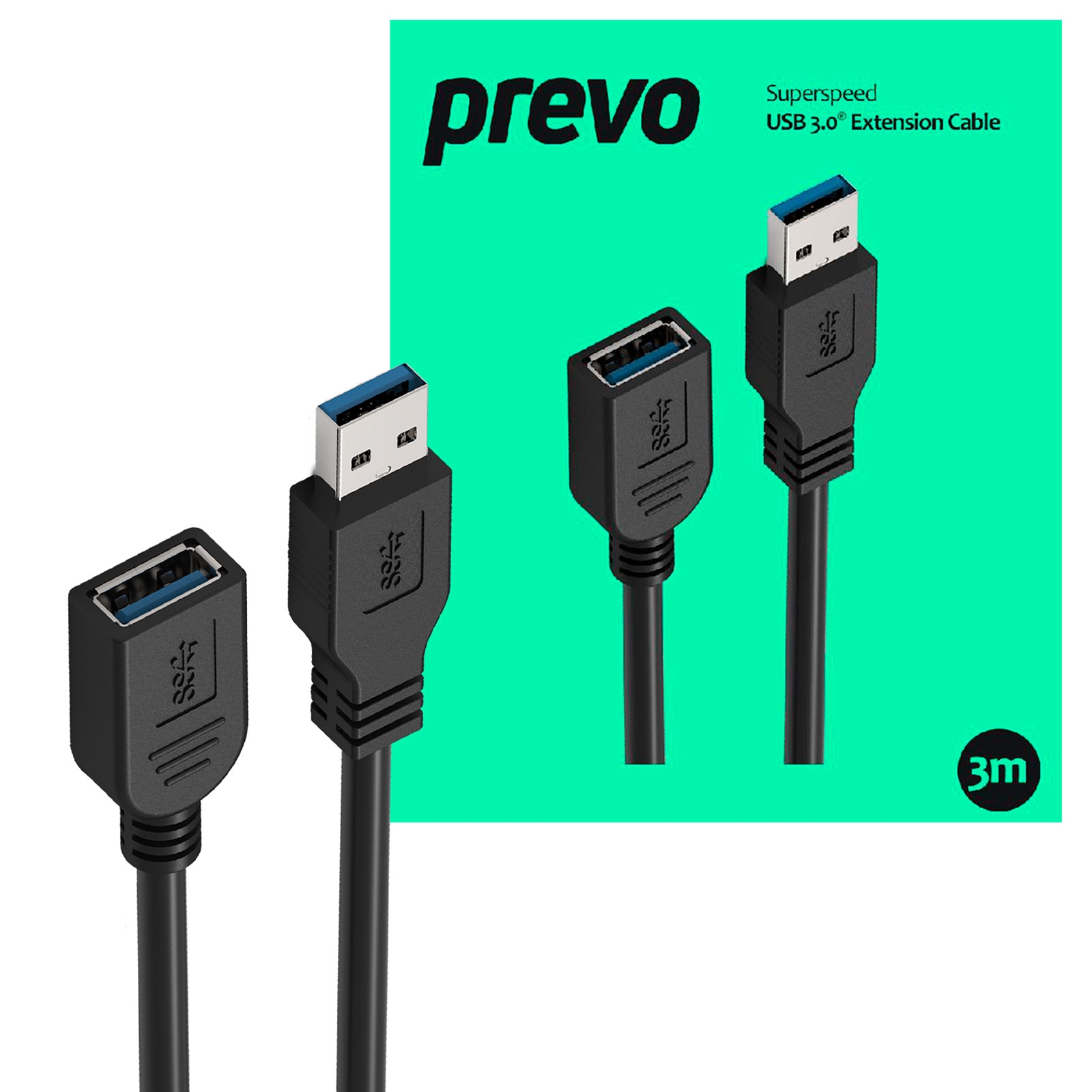 Prevo USBM-USBF-3M USB 3.0 Extension Cable, USB 3.0 Type-A (M) to USB Type-A (F), 3m, Black, Up to 5Gbps Transmission Rate, Retail Box Packaging - Image 4