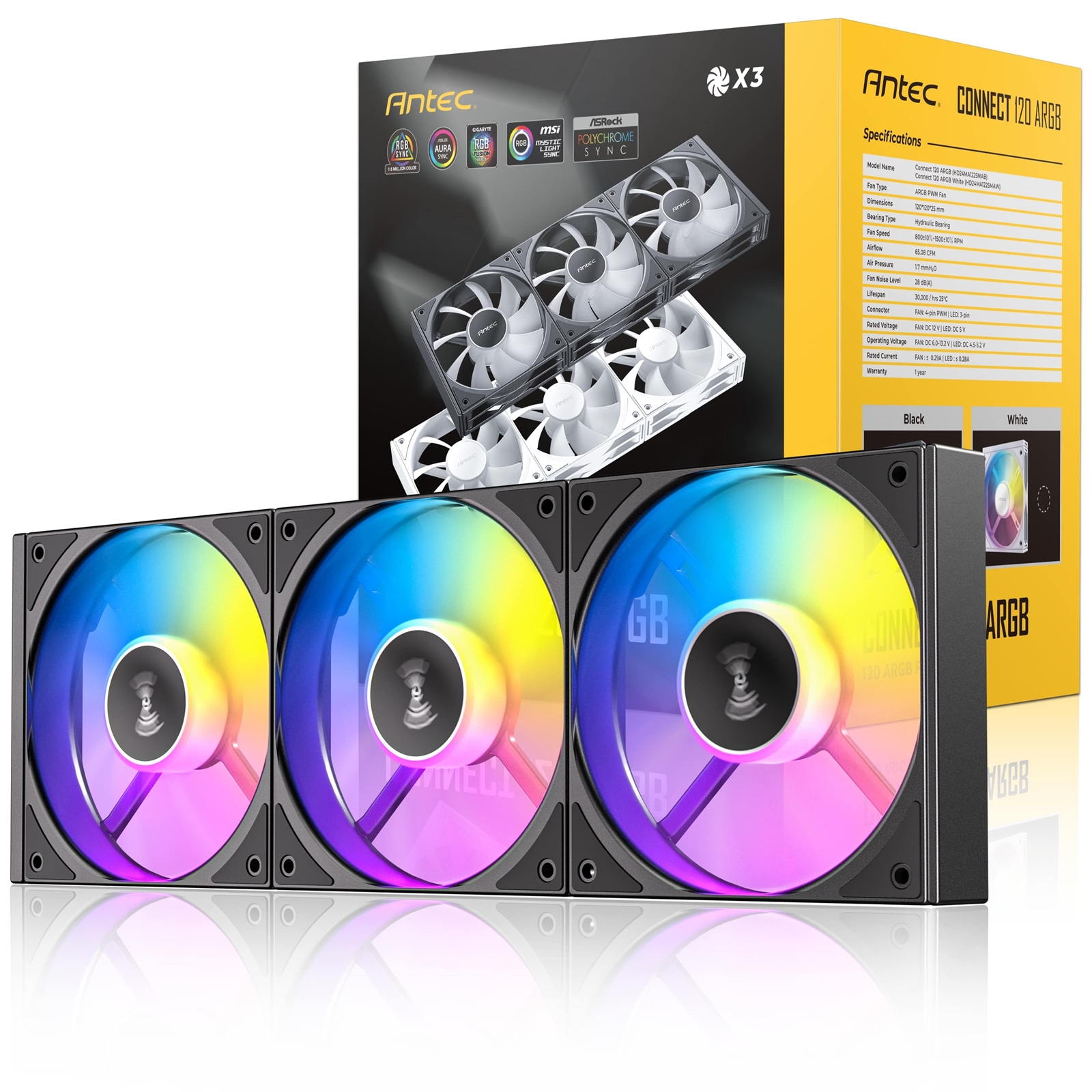 Antec Connect 120 ARGB 3-Pack 120mm PWM Fans with Daisy Chain Design and Vibration-Absorbing Pads - Image 4