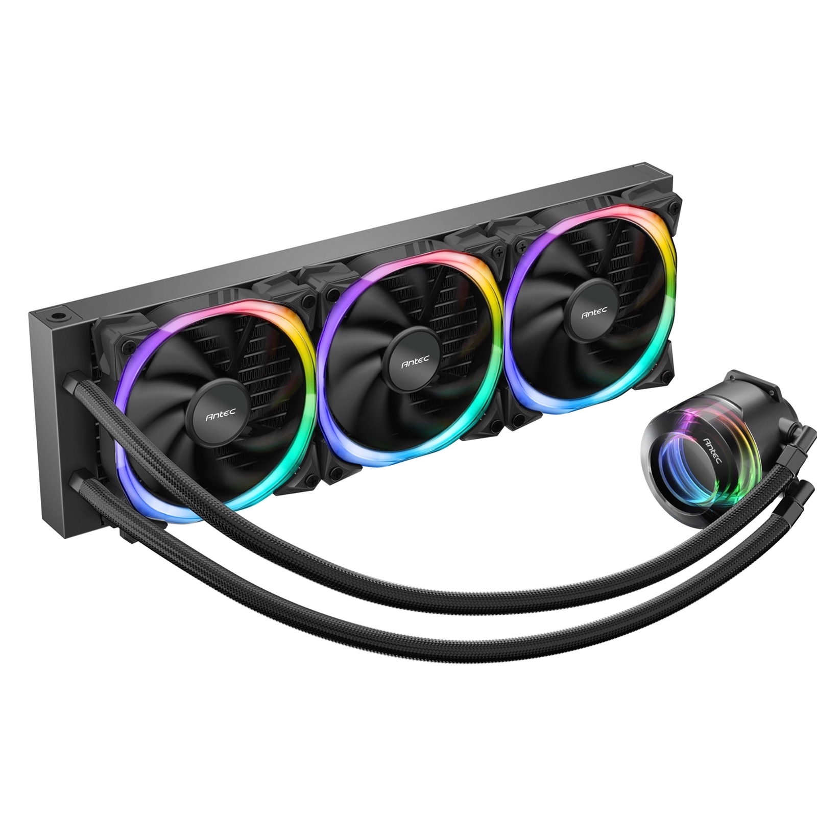 ANTEC Vortex 360 ARGB AiO Liquid CPU Cooler, Universal Socket, 360mm Radiator, PWM 2000RPM Fusion ARGB Cooling Fans, Addressable RGB LED Lighting with Suspended Spiral Pump Head Design - Image 4
