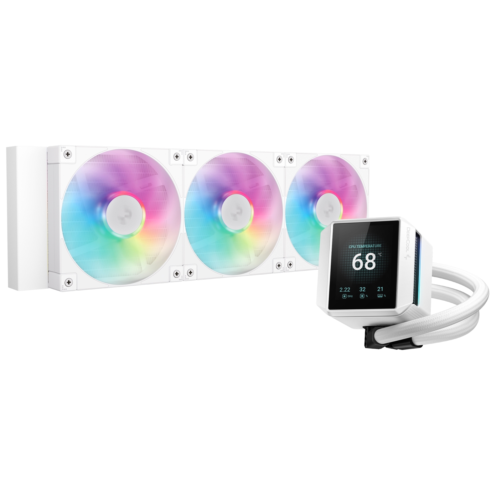 DeepCool Mystique 360 WH ARGB Liquid CPU Cooler with 2.83" TFT LCD Display, 360mm Radiator, Addressable RGB Fans, Hydro Bearing, and Wide Compatibility for Intel & AMD Sockets - Image 4