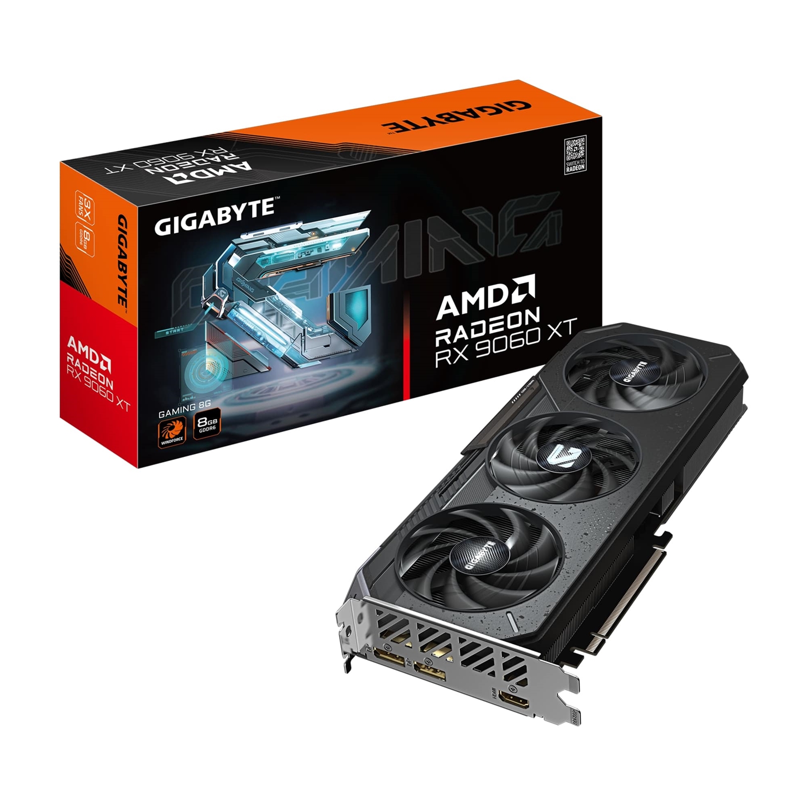 Gigabyte Radeon RX 9060 XT GAMING 8GB GDDR6 Graphics Card, 2048 Streams, 3130 MHz Boost Clock, Triple Fan, RGB, 2x DisplayPorts / 1x HDMI Ports - Image 3