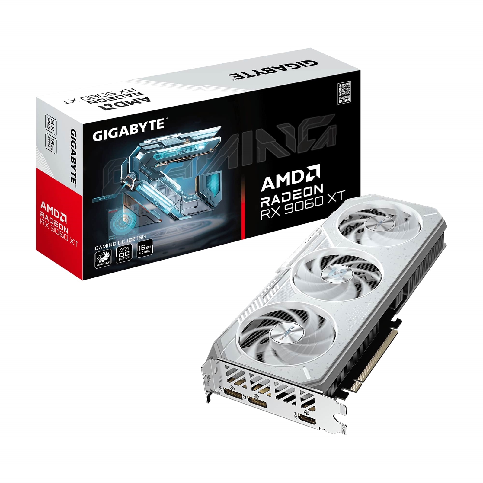 Gigabyte Radeon RX 9060 XT GAMING ICE OC 16GB GDDR6 Graphics Card, 2048 Streams, 3320 MHz Boost Clock, Triple Fan, RGB, 2x DisplayPorts / 1x HDMI Ports - Image 3