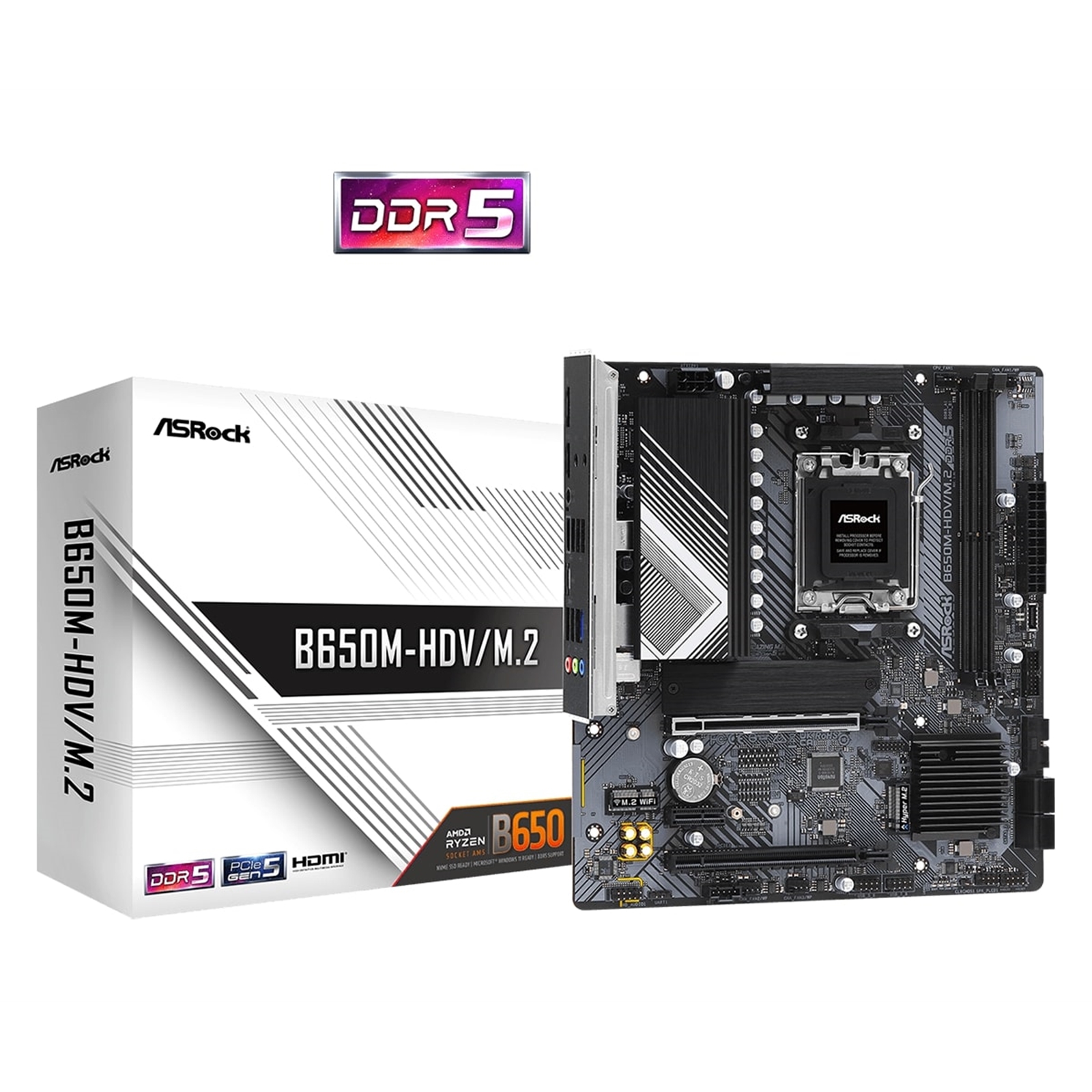 ASRock B650M-HDV/M.2 AMD AM5 Socket Motherboard, Micro-ATX, 2x DDR5 Slots, 2x M.2 Sockets, Fitted I/O Shield, 2.5GbE LAN, 1x DisplayPort / 1x HDMI Port - Image 3