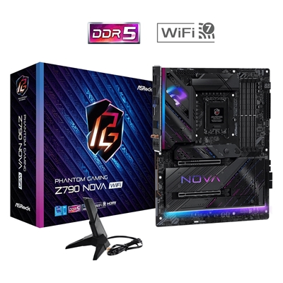 ASRock Z790 Nova WiFi PHANTOM GAMING Intel 1700 Socket Motherboard, ATX, 4x DDR5 Slots, 6x M.2 Sockets, Fitted I/O Shield, 2.5GbE LAN, Wi-Fi 7, 1x DisplayPort / 1x HDMI Port - Image 2