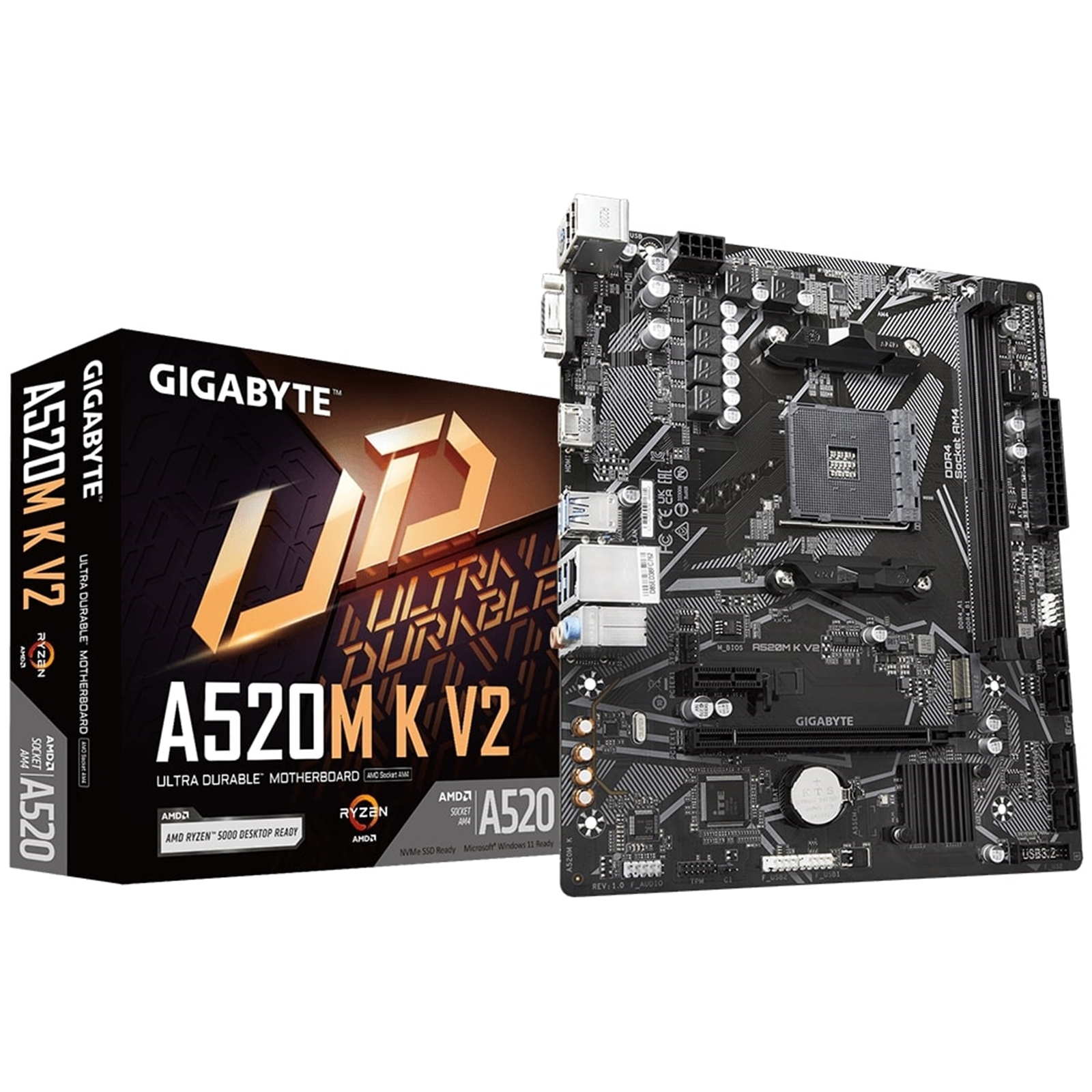 Gigabyte A520M K V2 Ultra Durable AMD AM4 Socket Motherboard, Micro-ATX, 2x DDR4 Slots, 1x M.2 Socket, GbE LAN, 1x D-Sub / 1x HDMI Port - Image 4