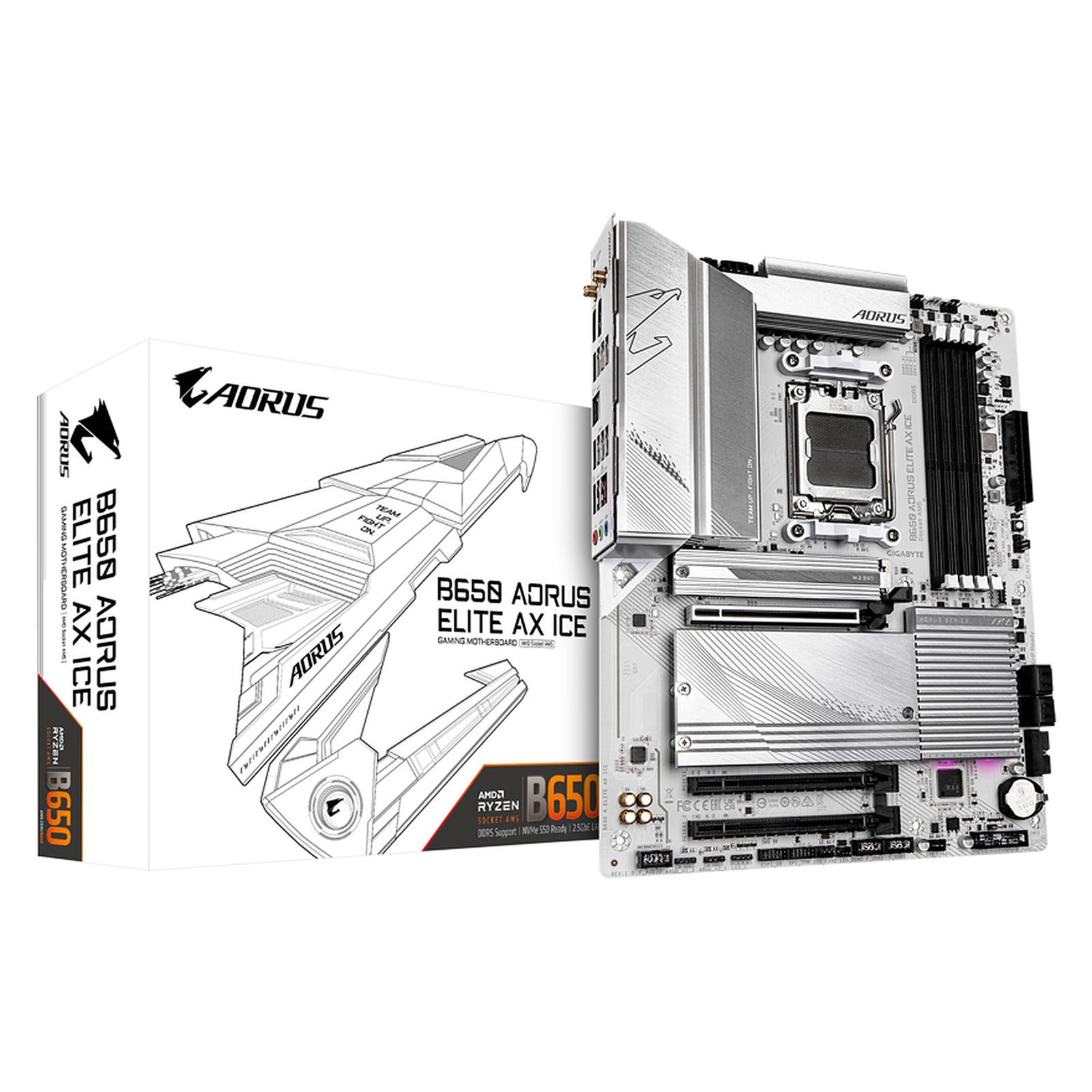 Gigabyte B650 AORUS ELITE AX ICE AMD AM5 Socket Motherboard, ATX, 4x DDR5 Slots, 3x M.2 Sockets, Fitted I/O Shield, 2.5GbE LAN, Wi-Fi 6E, 1x DisplayPort / 1x HDMI Port - Image 3