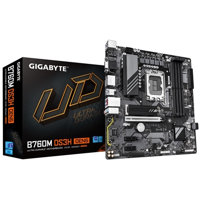 Gigabyte B760M DS3H GEN5 Intel Socket 1700 Motherboard, Micro ATX, 4x DDR5 Slots, 2x M.2 Sockets, 2.5GbE LAN, 1x D-Sub / 1x DisplayPort / 1x HDMI Port - Image 3