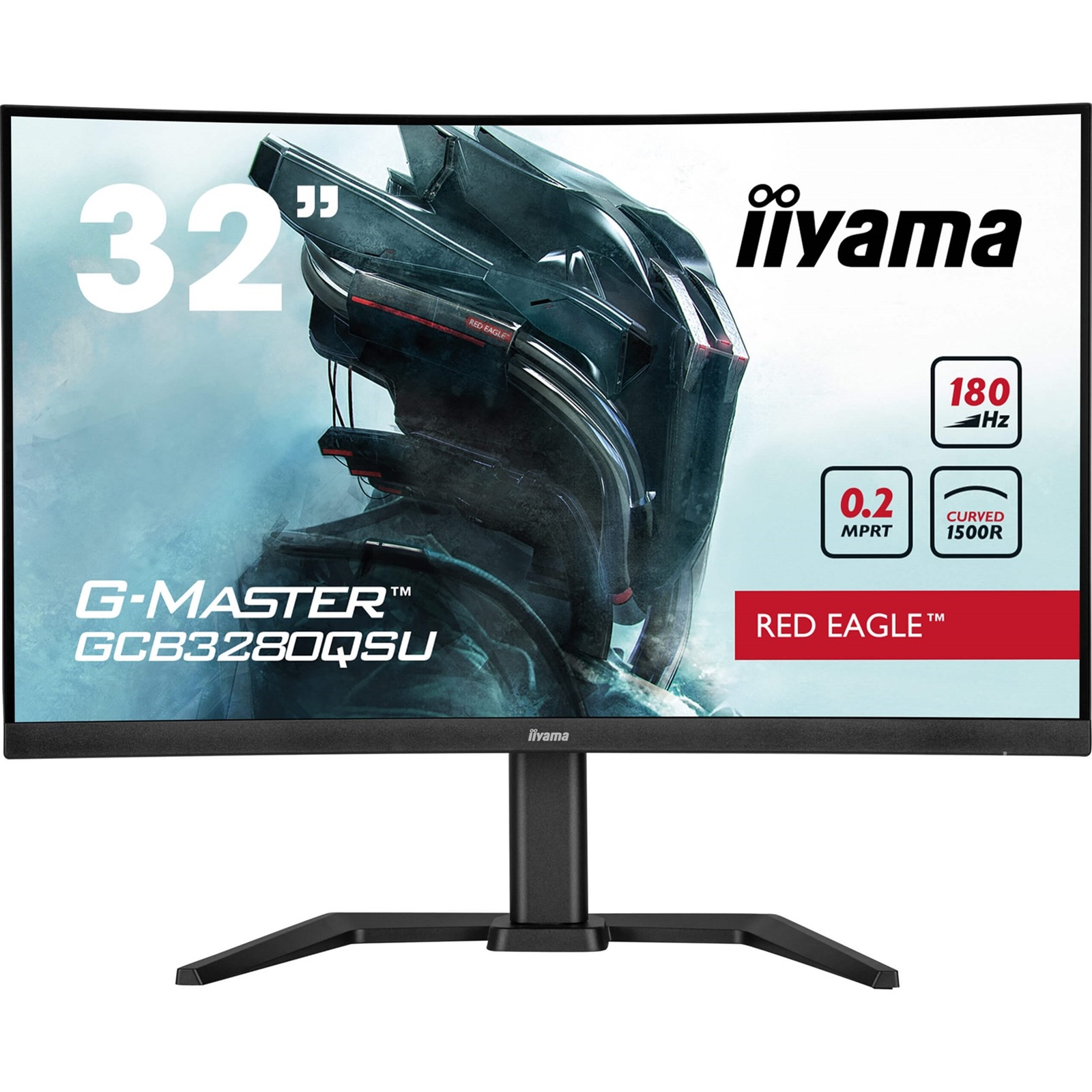 iiyama G-Master GCB3280QSU-B2 Red Eagle 32 Inch Curved Gaming Monitor, Black, 2560x1440, 0.2ms, 180hz, FreeSync, HDMI, Display Port, USB Hub, Speakers, Int PSU, Height Adjustable, Swivel, VESA - Image 4