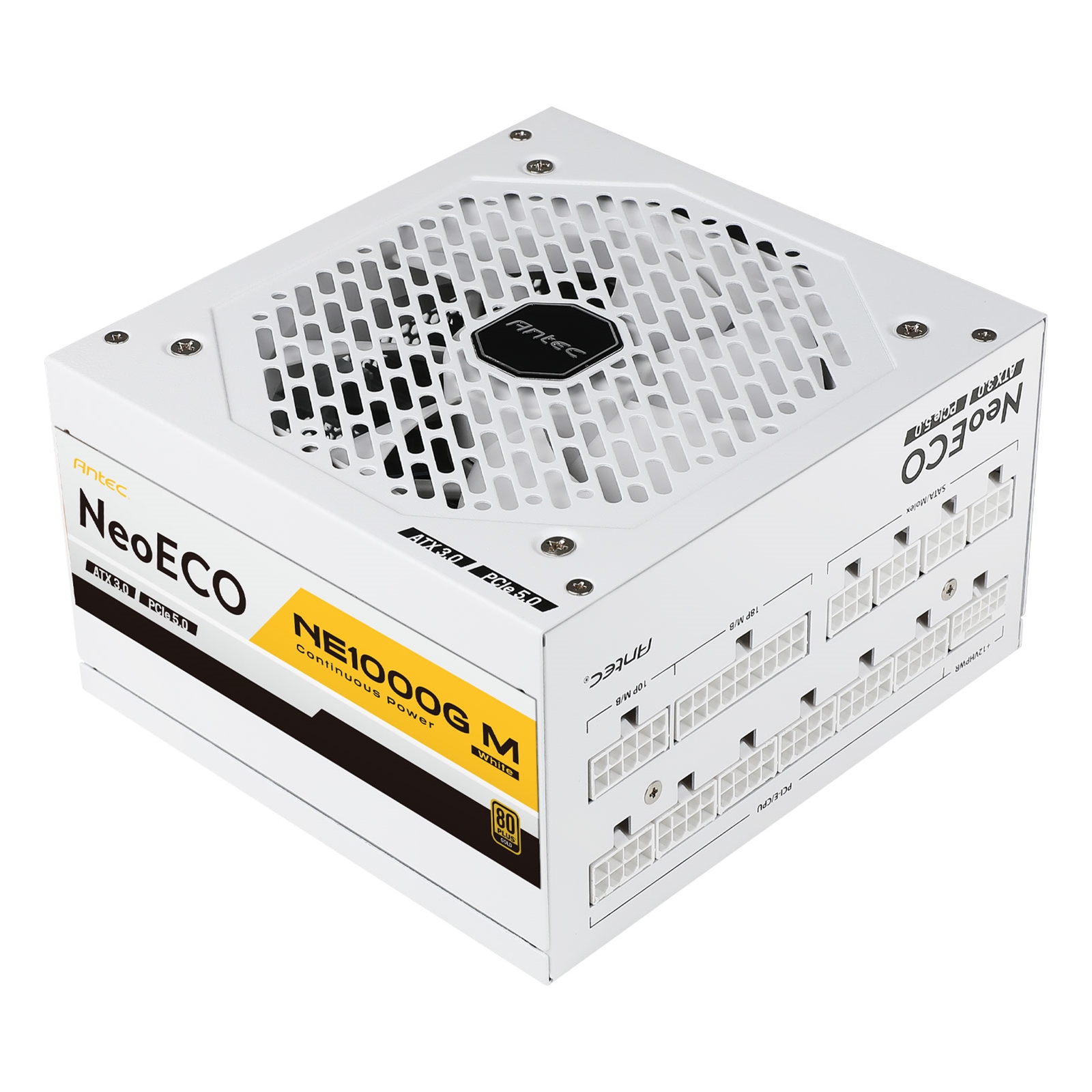 Antec NE1000G M, White, PCIe 5.0 Ready, Fully Modular, 80PLUS Gold, Single Rail, 83A, 120mm FDB Fan, ATX3.0 PSU - Image 4