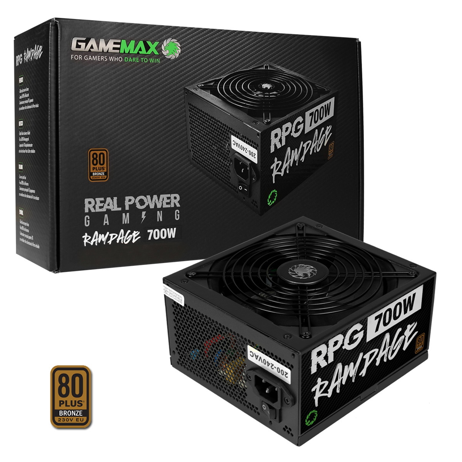 GAMEMAX RPG Rampage 700W PSU, 140mm Ultra Silent Fan, 80 PLUS Bronze, Non Modular, Flat Black Cables, Japanese TK Main Capacitor Fitted - Image 4