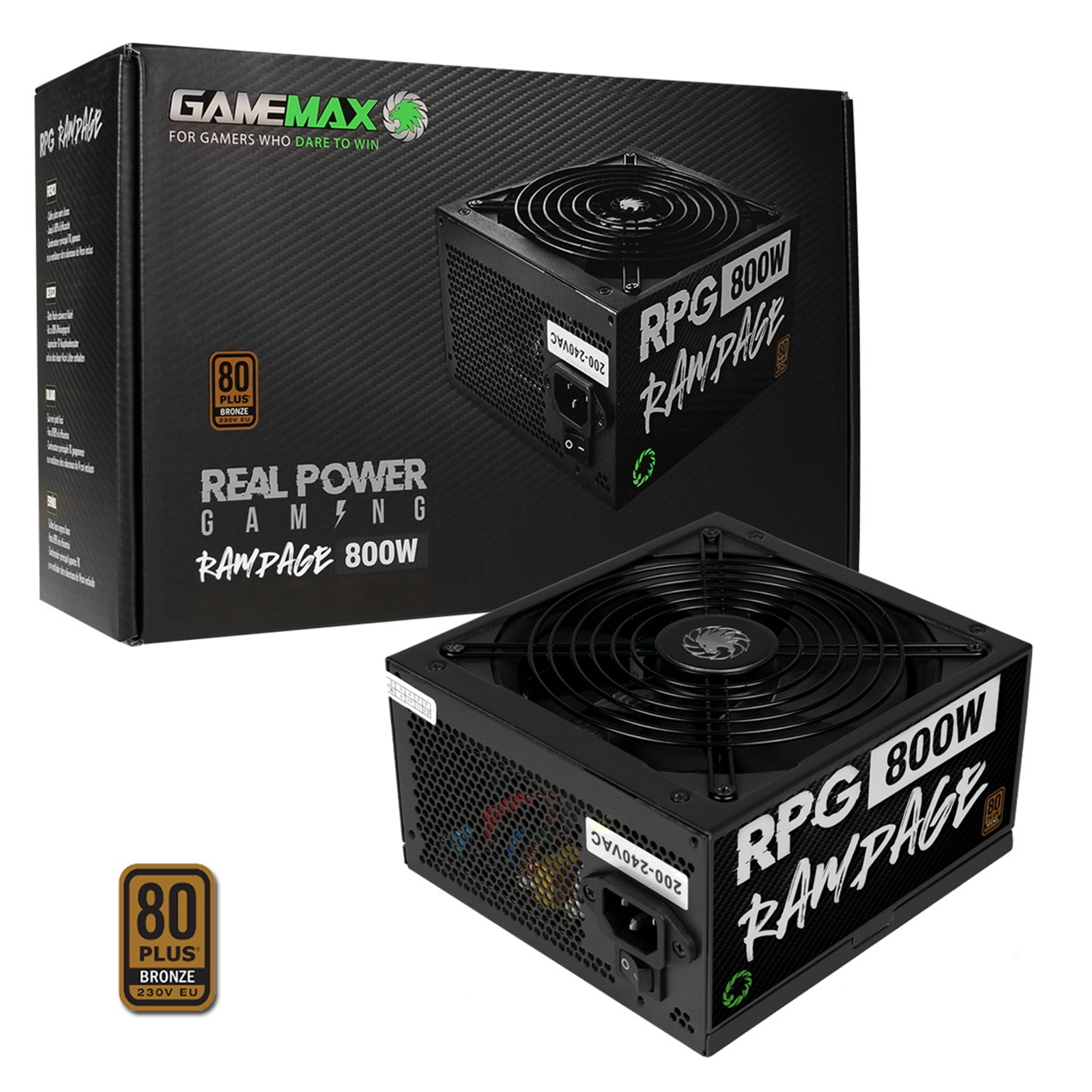 GAMEMAX RPG Rampage 800W PSU, 140mm Ultra Silent Fan, 80 PLUS Bronze, Non Modular, Flat Black Cables, Japanese TK Main Capacitor Fitted - Image 4