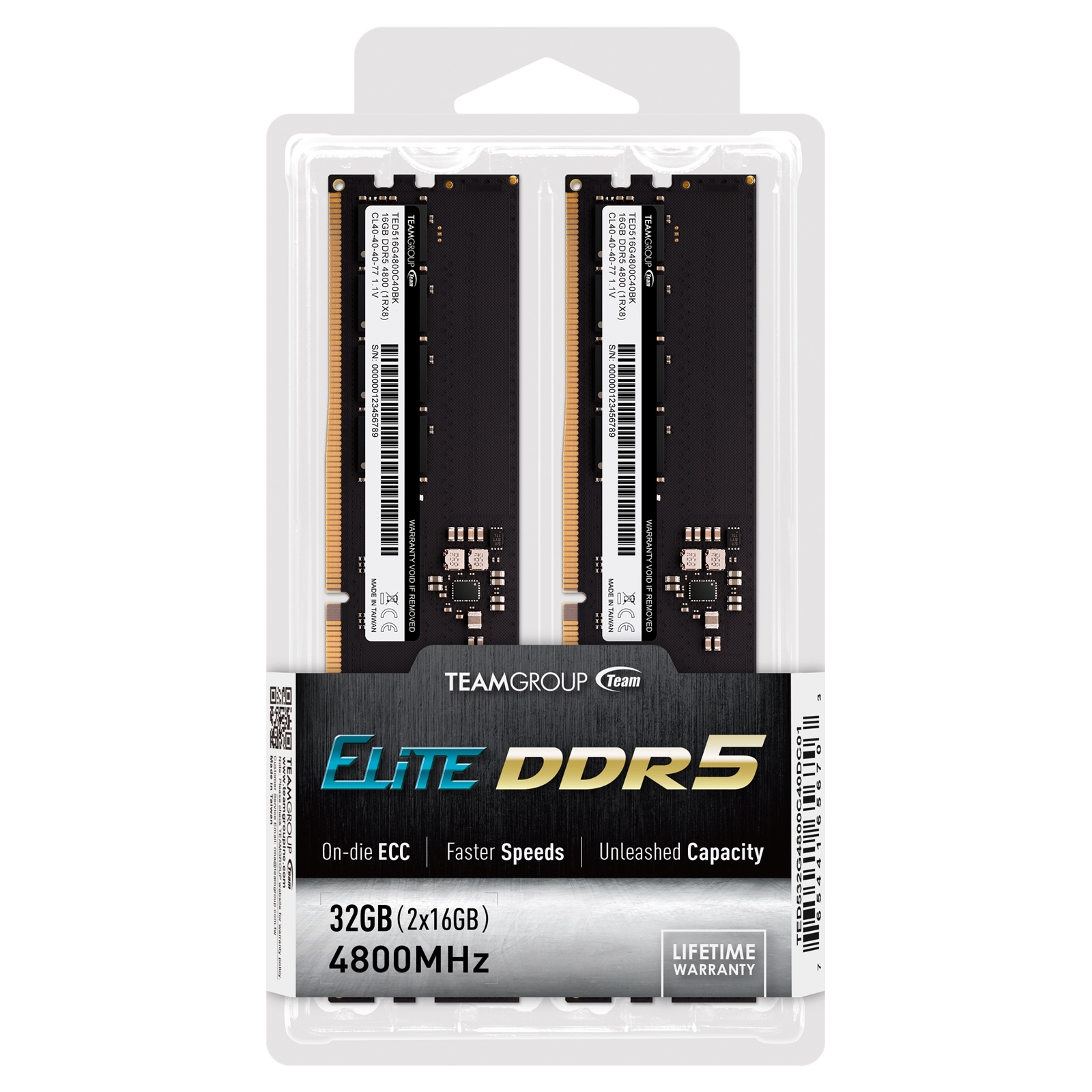 Team Elite TED532G4800C40DC01 32GB DIMM System Memory, DDR5, 4800MHz, 2 x 16GB, 288 Pin, 1.1v, CL40-40-40-77 - Image 3