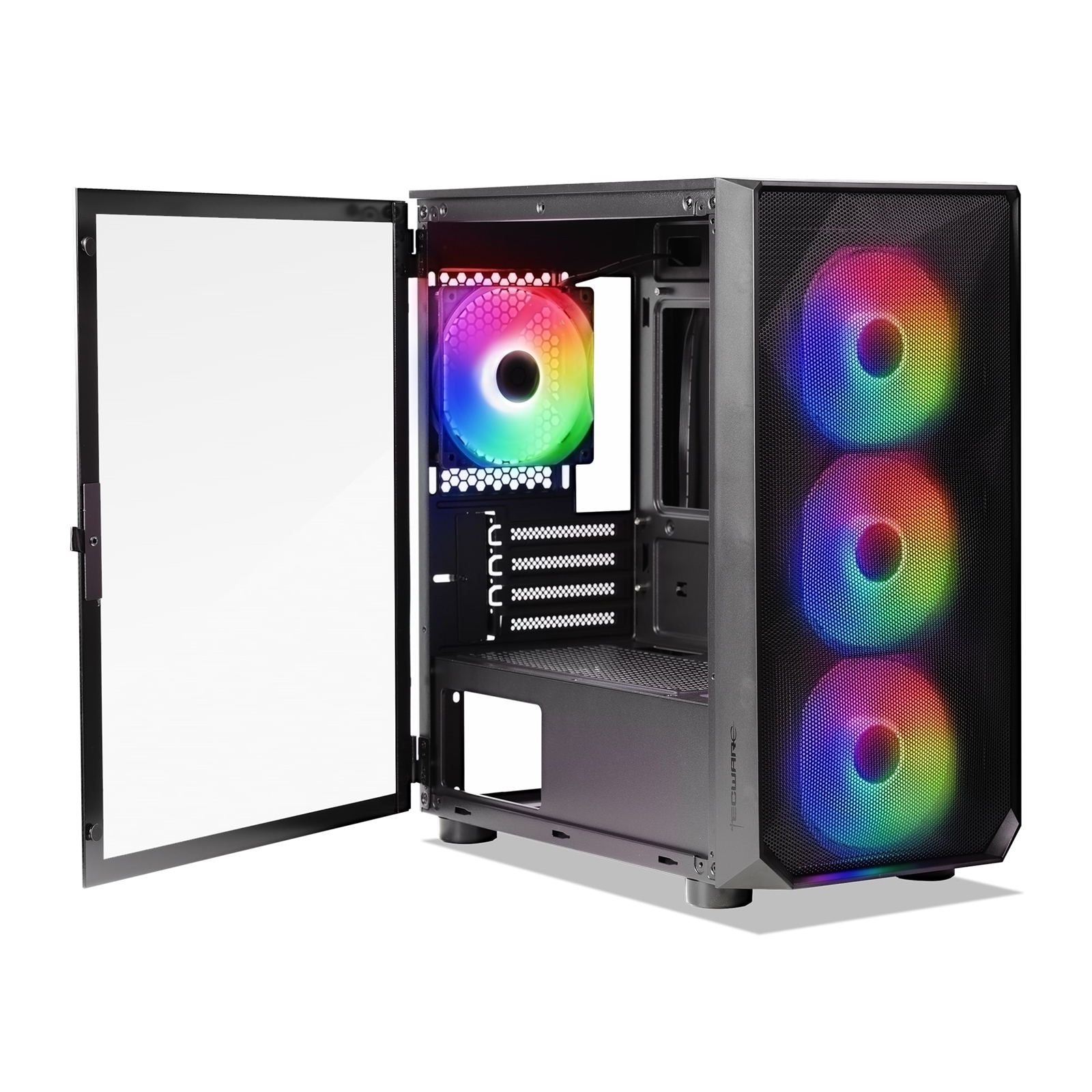 Tecware Forge M Omni Micro-ATX Case - Key-Lockable Tempered Glass, High-Airflow Mesh Front, 4 x 120mm Fans Pre-Installed, mATX/ITX Support, Black - Image 3