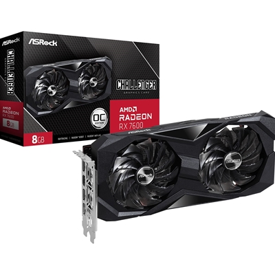 ASRock AMD Radeon RX 7600 Challenger 8GB OC Graphics Card, 8GB GDDR6, 2048 Streams, 2695 MHz Boost Clock, Dual Fan, 3x DisplayPorts / 1x HDMI Port - Image 2