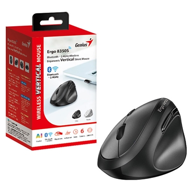 Genius Ergo 8350S Wireless Ergonomic Vertical Mouse, Blutooth & 2.4 GHz, Adjustable DPI levels up to 2400 DPI, 5 Button with Scroll Wheel, Dark Grey - Image 2
