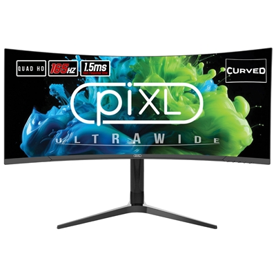 piXL CM34C7 34 Inch 165Hz UWQHD Quad HD Ultrawide Curved Gaming Monitor, with 1.5ms Response Time, 3440 x 1440 Resolution, HDMI, DisplayPort, USB-C, USB-B, USB-A x 2, Audio & Height Adjust - Image 2