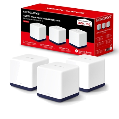 Mercusys Halo H50G (3-pack) AC1900 Whole Home Mesh Wi-Fi System, 600 Mbps at 2.4 GHz + 1300 Mbps at 5 GHz, 3x Internal Antennas, 3x Gigabit Ports per Unit, Halo App, One Unified Network, Seamless Roaming - Image 2