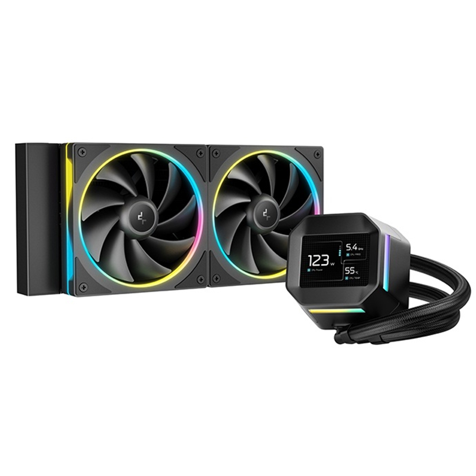 DeepCool LM240 Liquid CPU Cooler with 2.4" IPS Display, 240mm AIO, Dual 120mm ARGB Fans, Anti-Leak Technology, PWM Pump, Intel LGA 1851/1700 & AMD AM5 Compatible, Black - Image 3