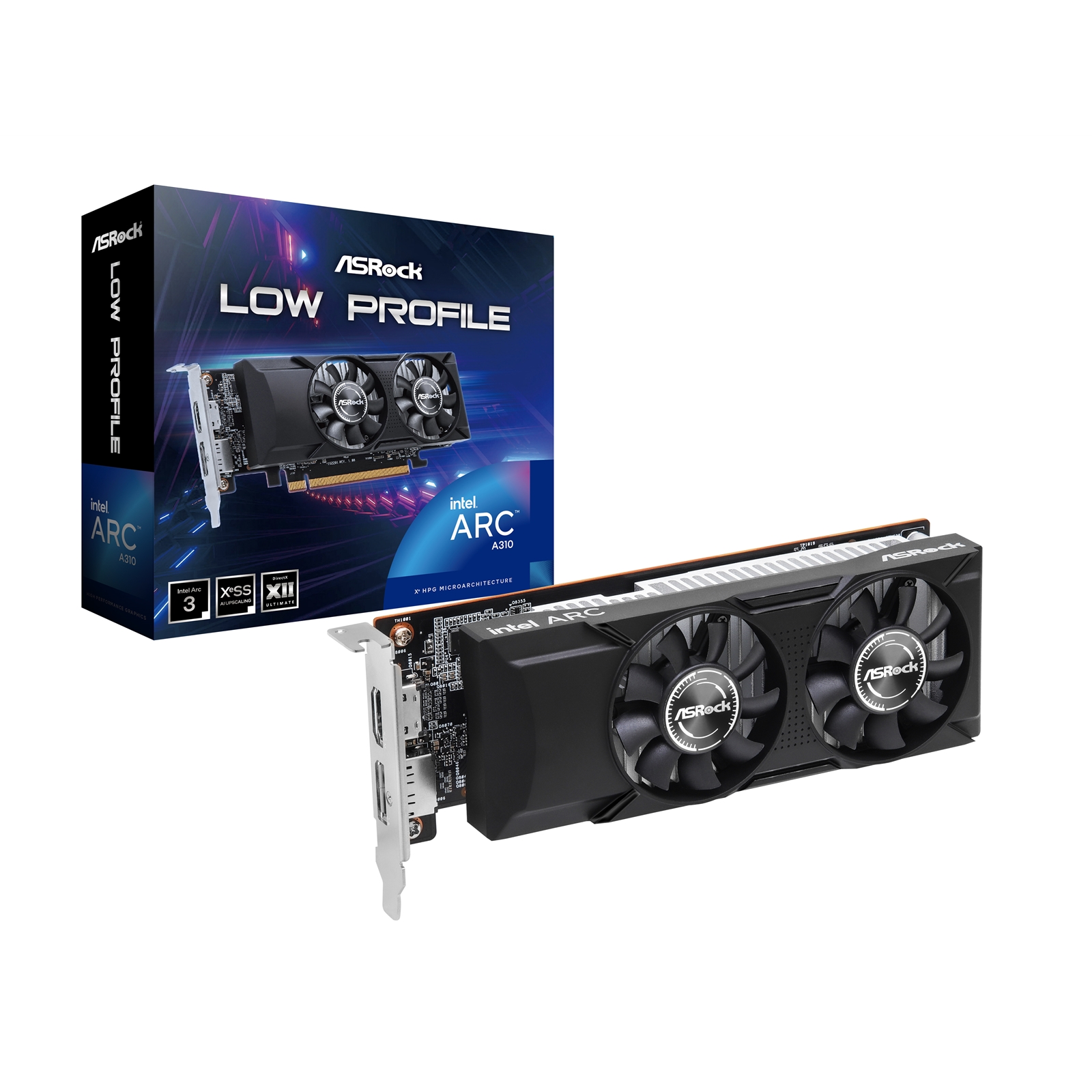 ASRock Intel Arc A310 Low Profile 4GB GDDR6 Graphics Card, 2000 MHz Base Clock, Dual Fan, 1x DisplayPorts / 1x HDMI Port - Image 3