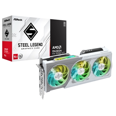 ASRock AMD Radeon RX 9060 XT Steel Legend OC 16GB GDDR6 Graphics Card, 2048 Streams, 3320MHz Boost Clock, Triple Fan, 2x DisplayPorts / 1x HDMI Port - Image 2