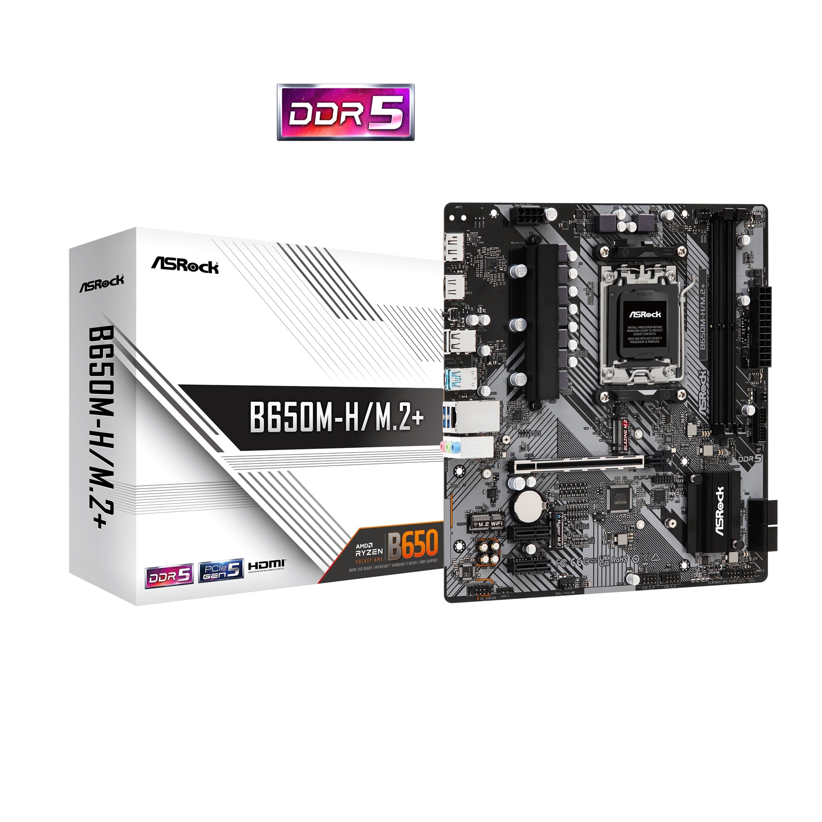 ASRock B650M-H/M.2+ AMD AM5 Socket Motherboard, Micro-ATX, 2x DDR5 Slots, 2x M.2 Socket, GbE LAN, 1x DsiplayPort / 1x HDMI Port - Image 3