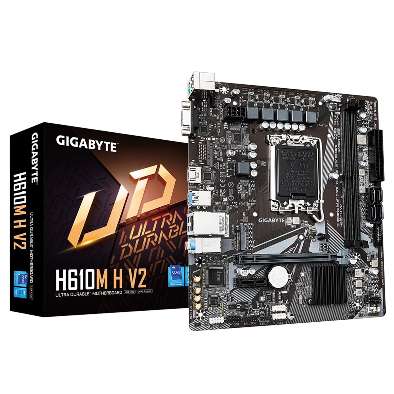 Gigabyte H610M H V2 (Rev. 1.0) Intel 1700 Socket Motherboard, Micro-ATX, 2x DDR5 Slots, 1x M.2 Socket, GbE LAN, 1x D-Sub / 1x HDMI Port - Image 3