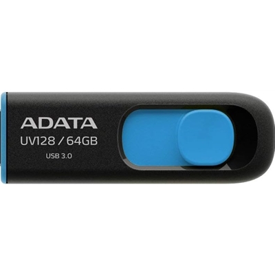 Adata UV128 64GB USB 3.2 Gen 1 Flash Drive, Capless Design, Black/Blue - Image 2