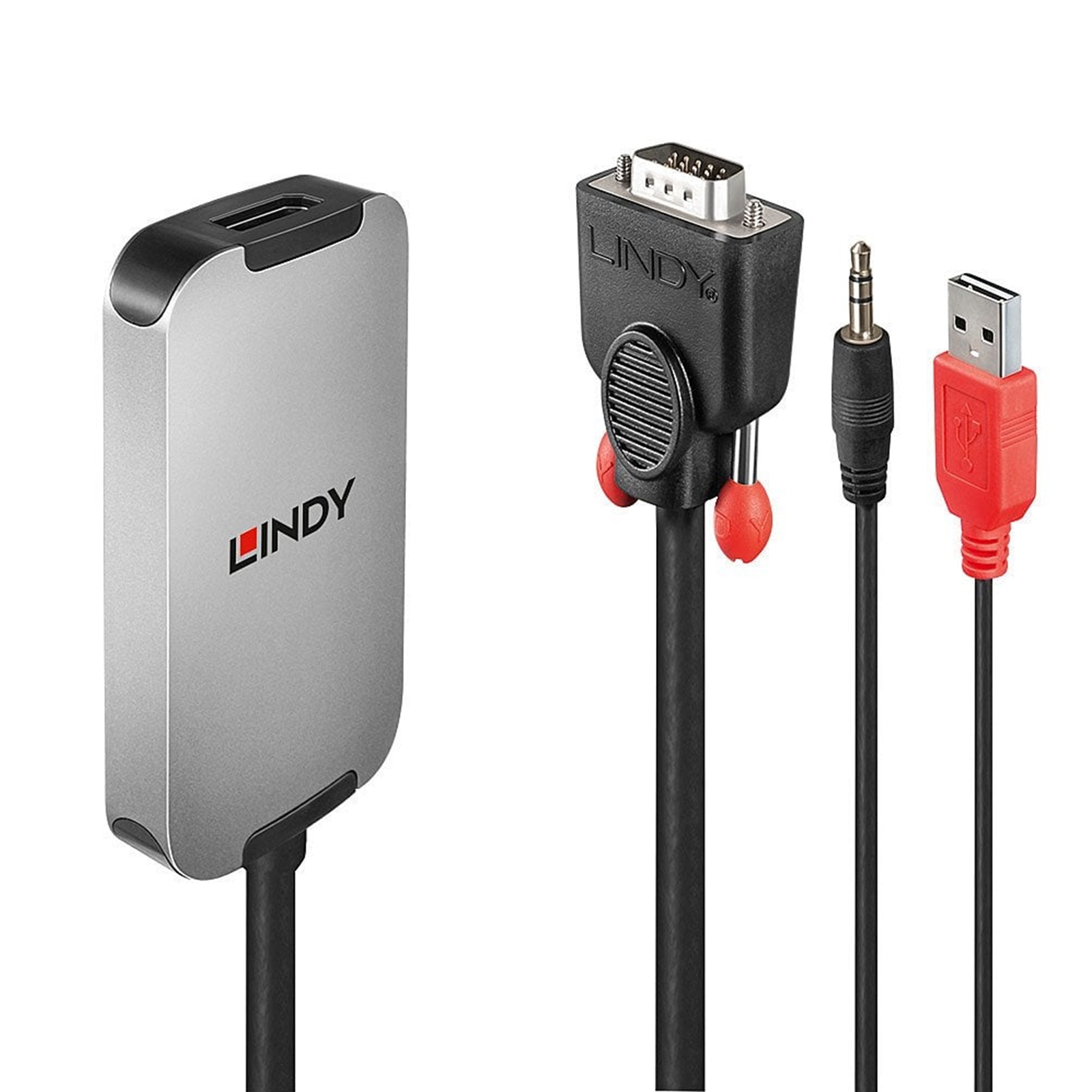Lindy 38296 0.18m VGA & Audio (M) To DisplayPort (F) 1.2 USB Powered 1920x1080@60Hz Adapter Cable - Black - Image 3