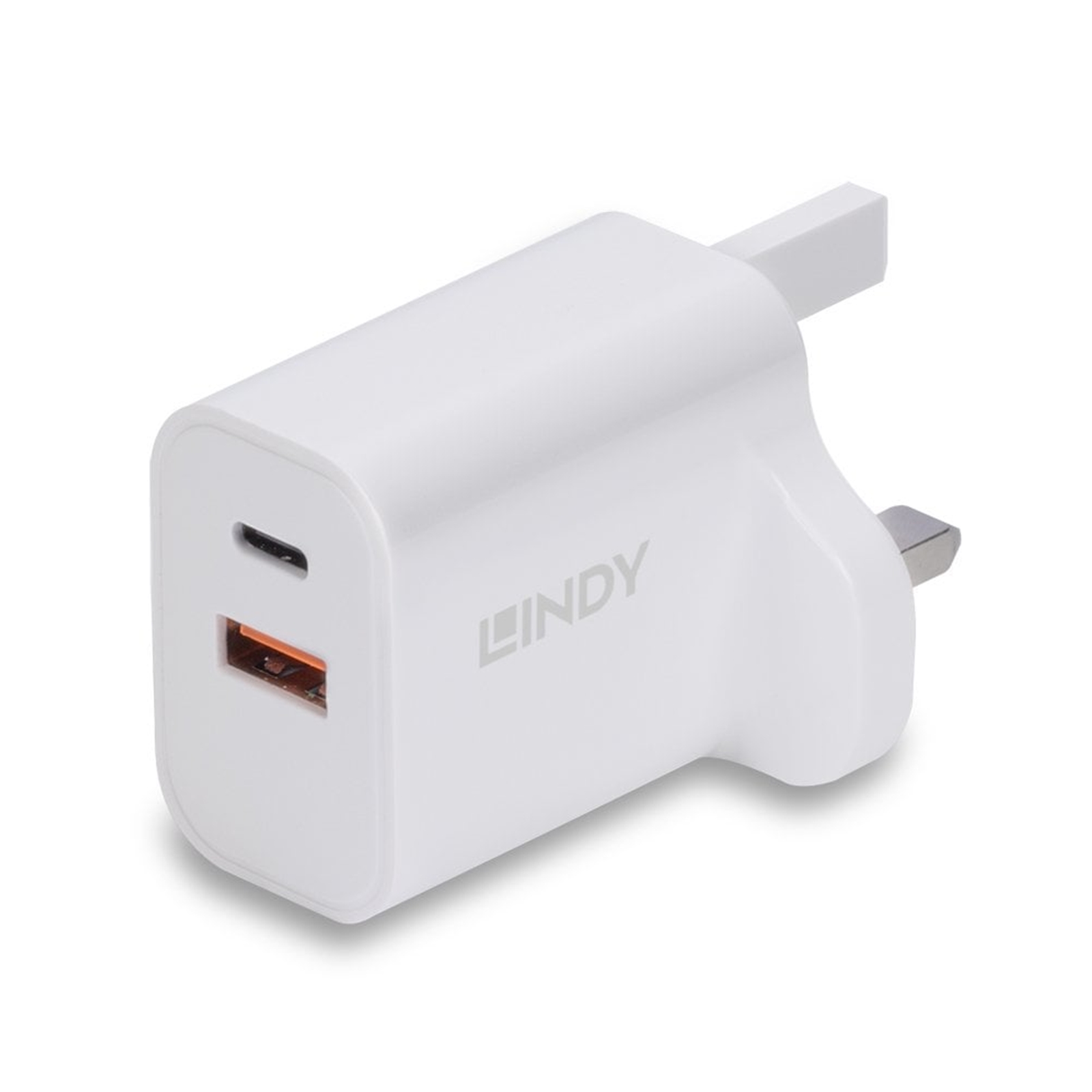 LINDY 73425 30W USB Type A & C Charger UK Plug, 3A, Power Delivery 3.0 + PPS, 2 Output Connectors (USB, 24 pin USB-C), White - Image 3
