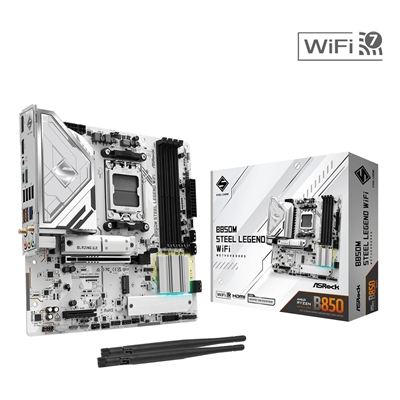 ASRock B850M Steel Legend WiFi AMD AM5 Socket Motherboard, Micro-ATX, 4x DDR5 Slots, 3x M.2 Sockets, Fitted I/O Shield, 2.5GbE LAN, Wi-Fi 7, 1x DisplayPort / 1x HDMI Port - Image 2