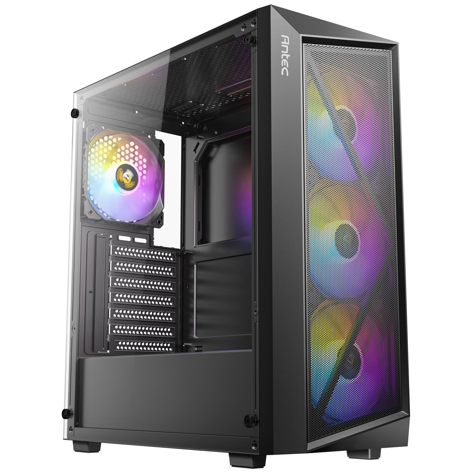 Antec AX67 ARGB Mid-Tower Gaming Case, 1 x USB 3.0 / 2 x USB 2.0, Tempered Glass Side Window Panel, High Airflow Mesh Front Panel, 4 x Pre-Installed ARGB LED Fans, ATX, Micro-ATX, ITX Compatible - Image 3