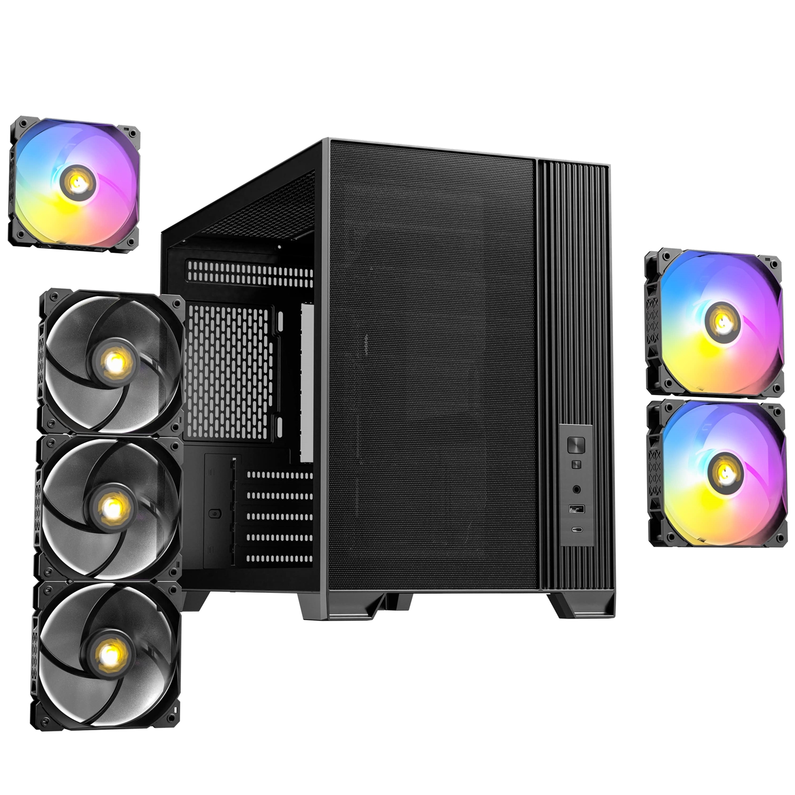 Antec FLUX M Mini Tower Gaming Case, 1 x USB Type-C / 1 x USB 3.0, Tempered Glass Side Window Panel, Vertical Airflow Design, 3 x Pre-Installed RGB LED Fans & 3 PWM Reverse Fans, Micro-ATX, ITX Compatible - Image 3