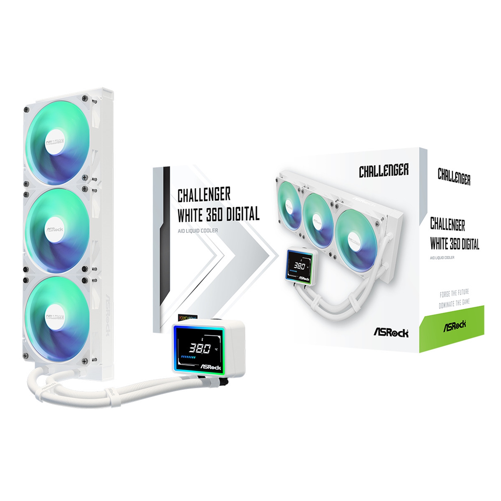 ASRock Challenger 360 Digital White AIO Liquid CPU Cooler, 360mm Radiator, Triple 120mm PWM ARGB Fans, 3? Digital Display, Intel LGA1700/1851 & AMD AM5/AM4 Compatible - Image 3