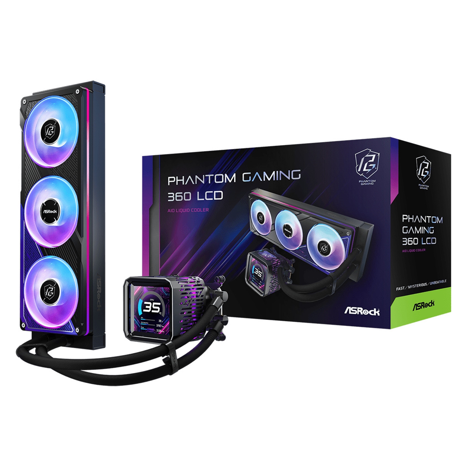 ASRock Phantom Gaming 360 LCD AIO Liquid CPU Cooler, 360mm Radiator, Triple 120mm PWM ARGB Fans, LCD Display, Intel LGA1700/1851 & AMD AM5/AM4 Compatible - Image 3