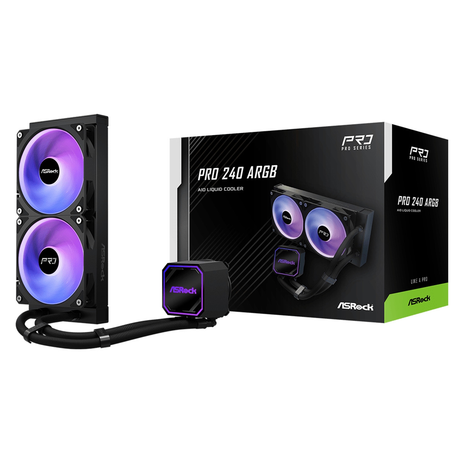 ASRock Pro 240 ARGB AIO Liquid CPU Cooler, 240mm Radiator, Dual 120mm PWM Fans, Addressable RGB, Intel LGA1700/1851 & AMD AM5/AM4 Compatible - Image 3